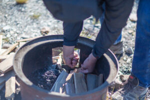 starting a cooking fire at Billy Joss Open Ulukahktok